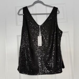 NWT Grace Karin sleeveless v-neck black sequin top size XL